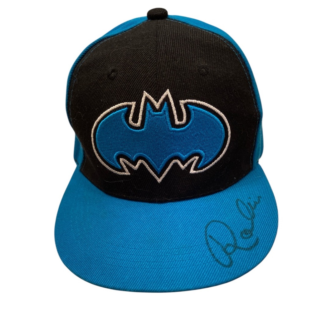 Six Flags Batman Robin Baseball Cap Signed Aqua Blue Black Texas Adjustable Back